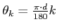 $\theta_k = \frac{\pi \cdot d}{180} k$